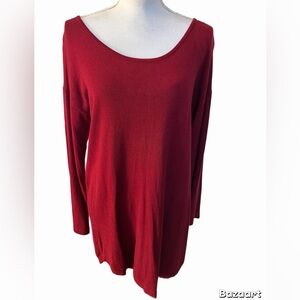 Soft Surroundings Deep Red Tunic High Low Zipper In Back Size Medium 3/4 Sleeve